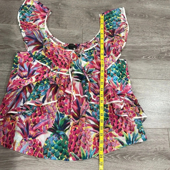 NWOT J. Crew Lightweight Cotton Ruffled Top in Ratti Painted Pineapple Print 6 - Picture 12 of 16